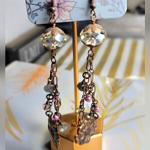 Elegant Crystal and Pink Beaded Pearl Earrings